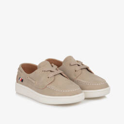 Tommy Hilfiger-Boys Beige Faux Suede Deck Shoes | Childrensalon