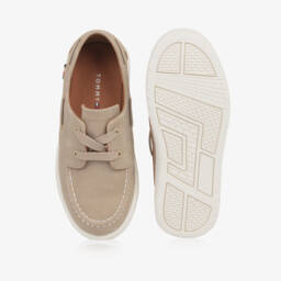 Tommy Hilfiger-Boys Beige Faux Suede Deck Shoes | Childrensalon