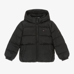 Tommy Hilfiger Boys Black Hooded Down Puffer Jacket Childrensalon - Main Image