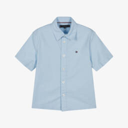 Tommy Hilfiger-Boys Blue Oxford Cotton Short Sleeved Shirt | Childrensalon