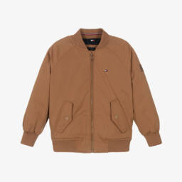 Tommy Hilfiger-Boys Brown Cotton Twill Bomber Jacket | Childrensalon