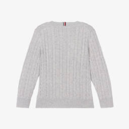 Tommy Hilfiger-بلوفر قطن محبوك لون رمادي للأولاد | Childrensalon