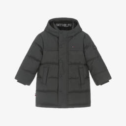 Tommy Hilfiger-Boys Grey Puffer Coat with Embroidered Flag Logo | Childrensalon
