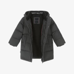 Tommy Hilfiger-Boys Grey Puffer Coat with Embroidered Flag Logo | Childrensalon