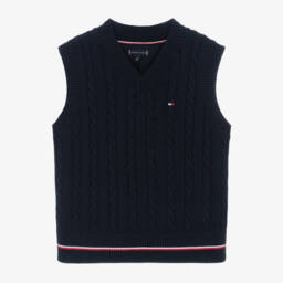 Tommy Hilfiger-Boys Navy Blue Cotton Cable Knit Slipover | Childrensalon
