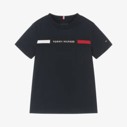 Tommy Hilfiger-تيشيرت بشعار العلم قطن لون كحلي للأولاد | Childrensalon