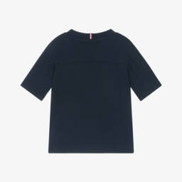 Tommy Hilfiger-Boys Navy Blue Cotton T-Shirt with Varsity Logo | Childrensalon