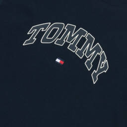Tommy Hilfiger-Boys Navy Blue Cotton T-Shirt with Varsity Logo | Childrensalon