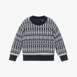 Boys Navy Blue Fair Isle Knitted Sweater