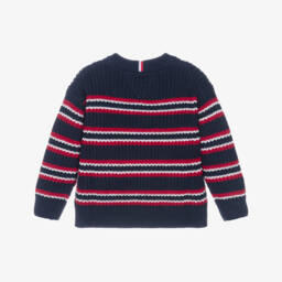 Tommy Hilfiger-Boys Navy Blue Striped Chunky Knit Sweater | Childrensalon
