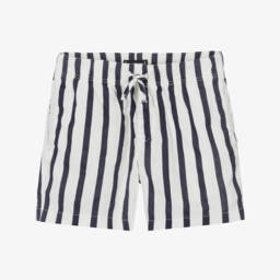 Boys Navy Blue & White Striped Drawstring Shorts