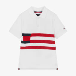 Tommy Hilfiger-Boys White Cotton Piqué Polo Shirt | Childrensalon
