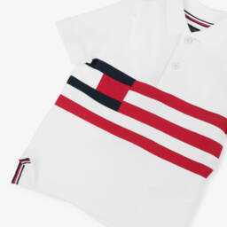 Tommy Hilfiger-Boys White Cotton Piqué Polo Shirt | Childrensalon