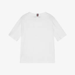 Tommy Hilfiger-تيشيرت قطن بشعار فارسيتي لون أبيض للأولاد | Childrensalon