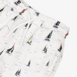 Tommy Hilfiger-Boys White Linen Blend Boat Print Shorts | Childrensalon
