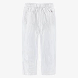 Tommy Hilfiger-Boys White Linen Mix Drawstring Trousers | Childrensalon