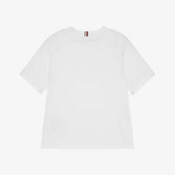 Tommy Hilfiger-Boys White Mixed Logo Raglan Sleeve Cotton T-Shirt | Childrensalon