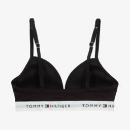 Tommy Hilfiger-Girls Black Cotton Padded Triangle Bra | Childrensalon