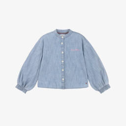 Girls Blue Chambray Collarless Blouse