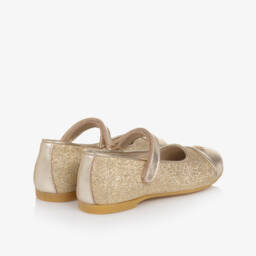 Tommy Hilfiger-Girls Glittery Gold Leather Shoes | Childrensalon