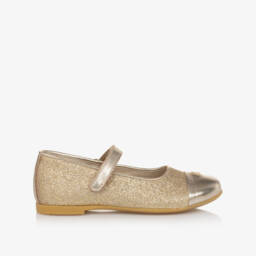 Tommy Hilfiger-Girls Glittery Gold Leather Shoes | Childrensalon