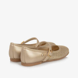 Tommy Hilfiger-Girls Gold Glitter Ballerina Pumps | Childrensalon