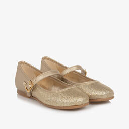 Tommy Hilfiger-Girls Gold Glitter Ballerina Pumps | Childrensalon