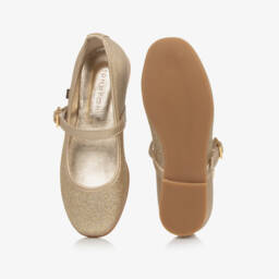Tommy Hilfiger-Girls Gold Glitter Ballerina Pumps | Childrensalon