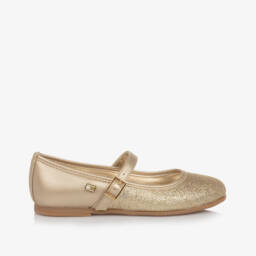 Tommy Hilfiger-Girls Gold Glitter Ballerina Pumps | Childrensalon