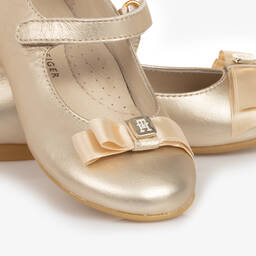 Tommy Hilfiger-Girls Gold Leather Ballerina Bar Shoes | Childrensalon