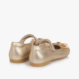 Tommy Hilfiger-Girls Gold Leather Ballerina Bar Shoes | Childrensalon