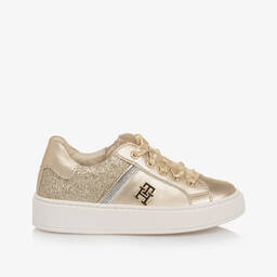 Tommy Hilfiger-Girls Gold Leather Trainers | Childrensalon