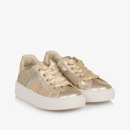 Tommy Hilfiger-Girls Gold Leather Trainers | Childrensalon