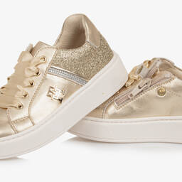 Tommy Hilfiger-Girls Gold Leather Trainers | Childrensalon