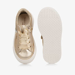 Tommy Hilfiger-Girls Gold Leather Trainers | Childrensalon