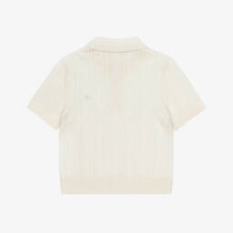 Tommy Hilfiger-Girls Ivory Cotton Pointelle Knit Polo Shirt | Childrensalon