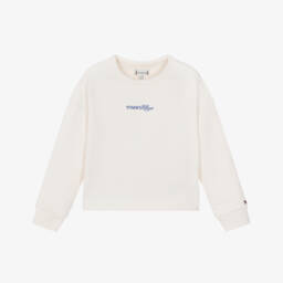 Girls Ivory Cotton Script Logo Sweatshirt