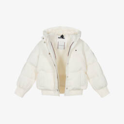 Tommy Hilfiger-جاكيت بغطاء رأس منفوخ لون عاجي للبنات | Childrensalon