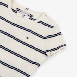 Tommy Hilfiger-Girls Ivory Stripe Ribbed Jersey T-Shirt | Childrensalon
