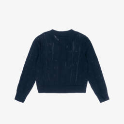 Tommy Hilfiger-Girls Navy Blue Pointelle Knit Cotton Cardigan | Childrensalon