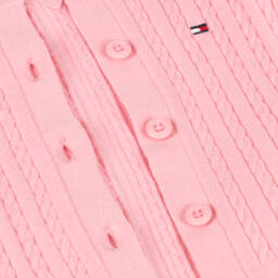 Tommy Hilfiger-Girls Pink Cable Knit Crew Neck Cardigan | Childrensalon