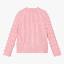 Tommy Hilfiger-Girls Pink Cable Knit Crew Neck Cardigan | Childrensalon