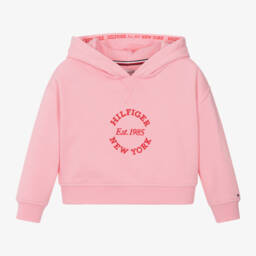 Girls Pink Cotton Hoodie