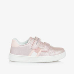 Tommy Hilfiger-Girls Pink Glitter Faux Leather Trainers | Childrensalon