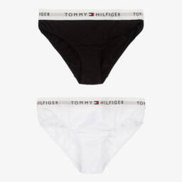 Tommy Hilfiger-Girls White & Black Cotton Knickers (2 Pack) | Childrensalon