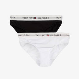 Tommy Hilfiger-Girls White & Black Cotton Knickers (2 Pack) | Childrensalon