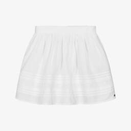 Girls White Cotton Poplin Skirt with Cut-Out Lace Tape