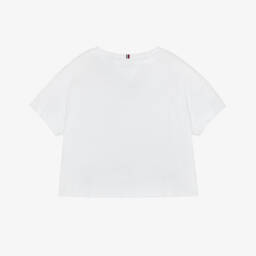 Tommy Hilfiger-Girls White Cotton T-Shirt with Animal Print Logo | Childrensalon