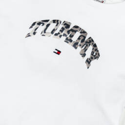 Tommy Hilfiger-Girls White Cotton T-Shirt with Animal Print Logo | Childrensalon