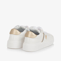 Tommy Hilfiger-Girls White & Gold Faux Leather Trainers | Childrensalon
